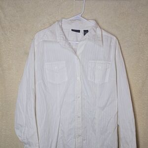 Women's Vintage Button Down Dress Shirt New York & Company Stretch Size XL White